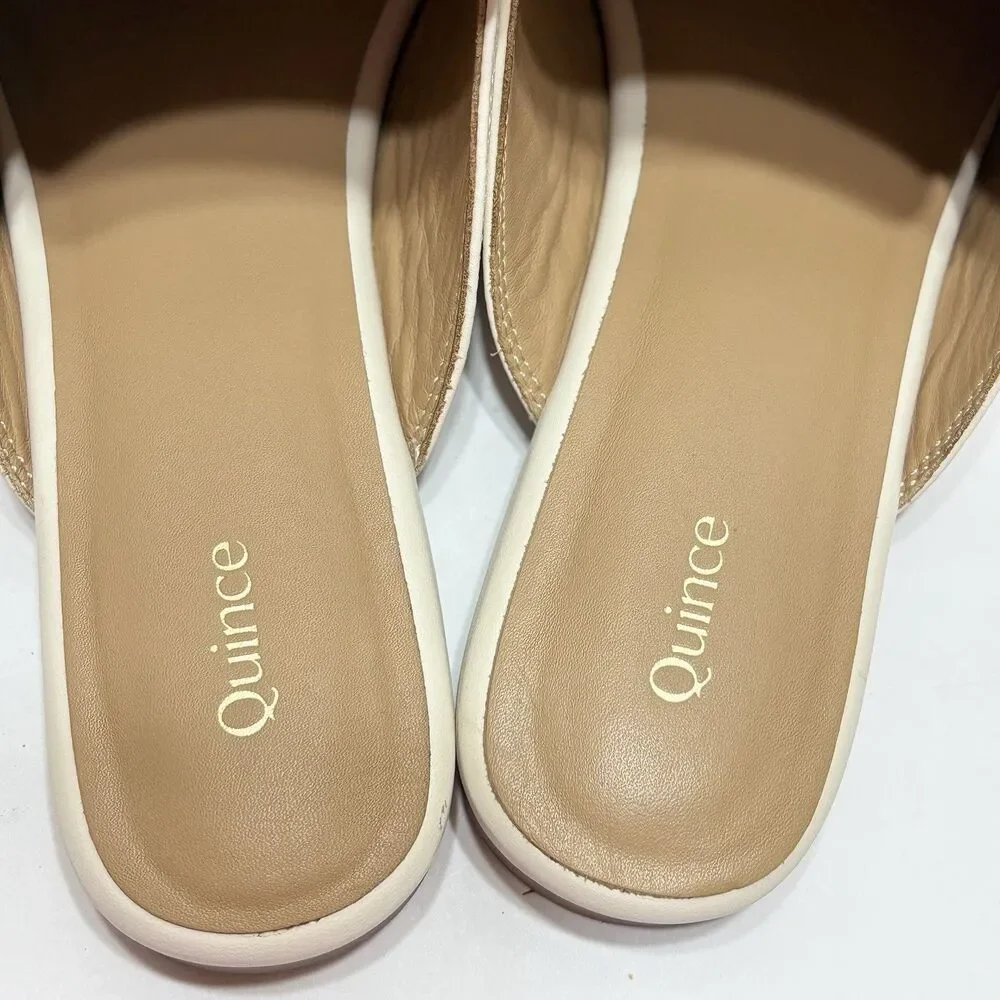 Quince Women Italian Leather Horsebit Loafer Mule Bone Shoes 8.5